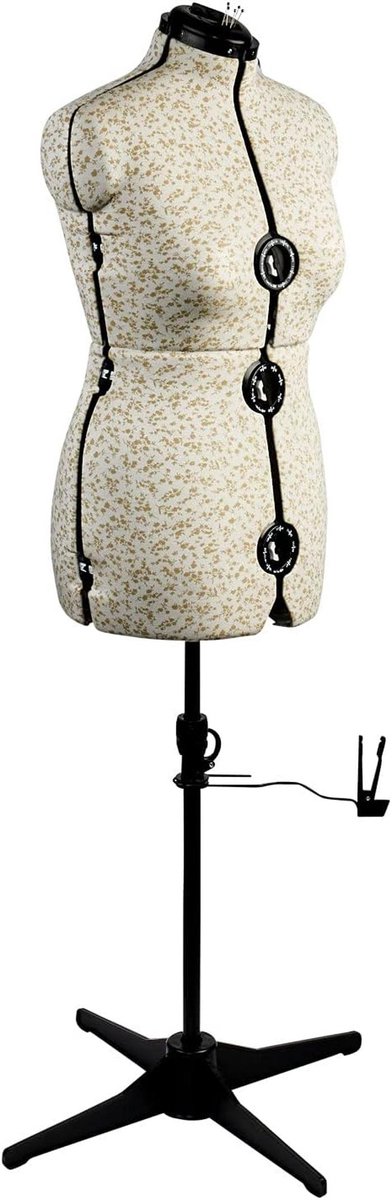 Verstelbare paspop voor dressmaking - beige stof, maat 16-20 met ophaalrek