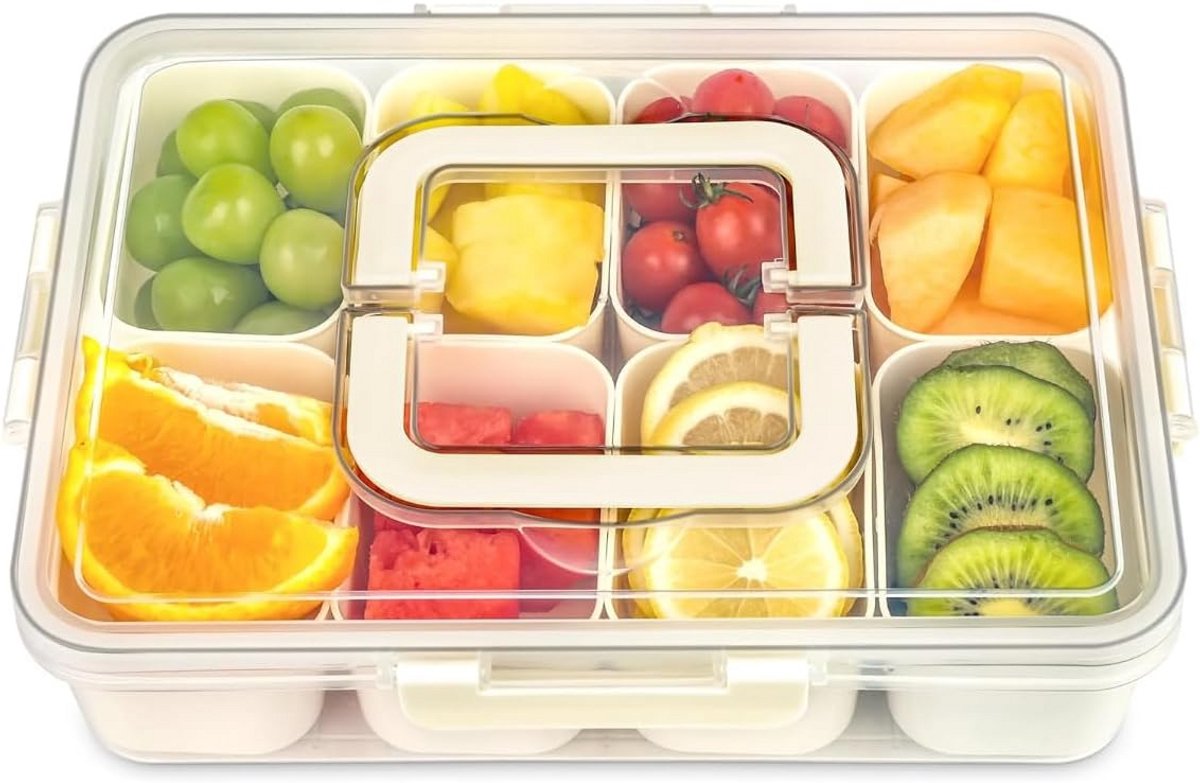 Grote Lunchbox met 8 Vakken, Lekdicht en Met Handvat - Ideaal voor School en Werk