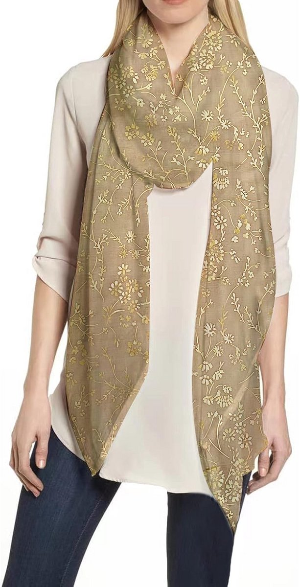 Gouden Glitter Bloemen Patroon Lichtgewicht Sjaal