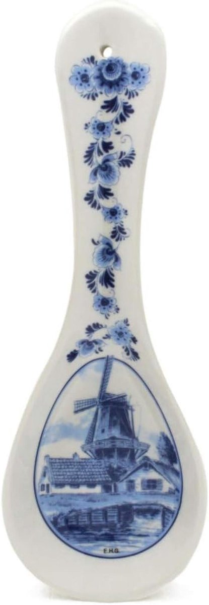 Decoratieve Keramieken Lepelhouder voor Keuken - Blauw en Wit Windmolen Design