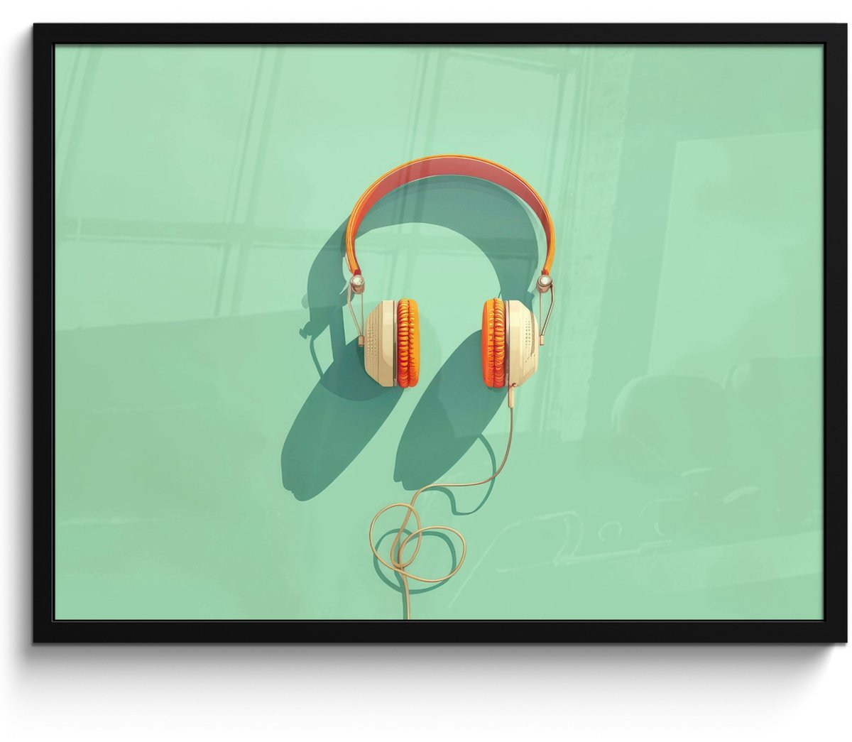 FrameYourWall Poster in lijst - Fotolijst 70x50 cm - Posters - Koptelefoon - Oranje - Snoer - Minimalistisch - Posterlijst zwart - Decoratie - Wanddecoratie woonkamer - Muurdecoratie slaapkamer - Kerstversiering - Kerstdecoratie voor binnen - Kerstmis Koptelefoon - Snoer