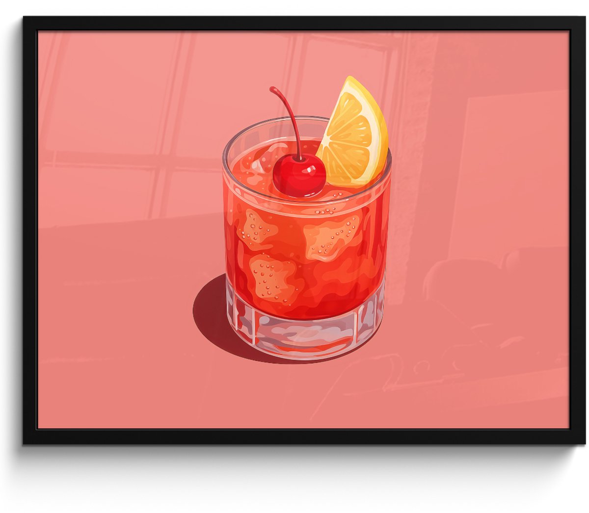 FrameYourWall Poster in lijst - Fotolijst 70x50 cm - Posters - Glas - Ijsblokjes - Citroen - Kers - Posterlijst zwart - Decoratie - Wanddecoratie woonkamer - Muurdecoratie slaapkamer Glas - Citroen - Kers