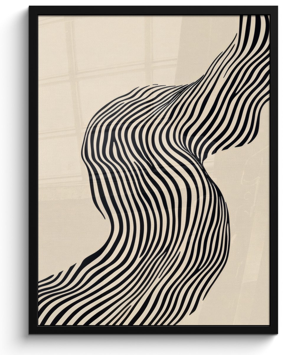 FrameYourWall Poster in lijst - Fotolijst 50x70 cm - Posters - Golvend - Lijnen - Abstract - Silhouet - Posterlijst zwart - Decoratie - Wanddecoratie woonkamer - Muurdecoratie slaapkamer Lijnen - Golvend