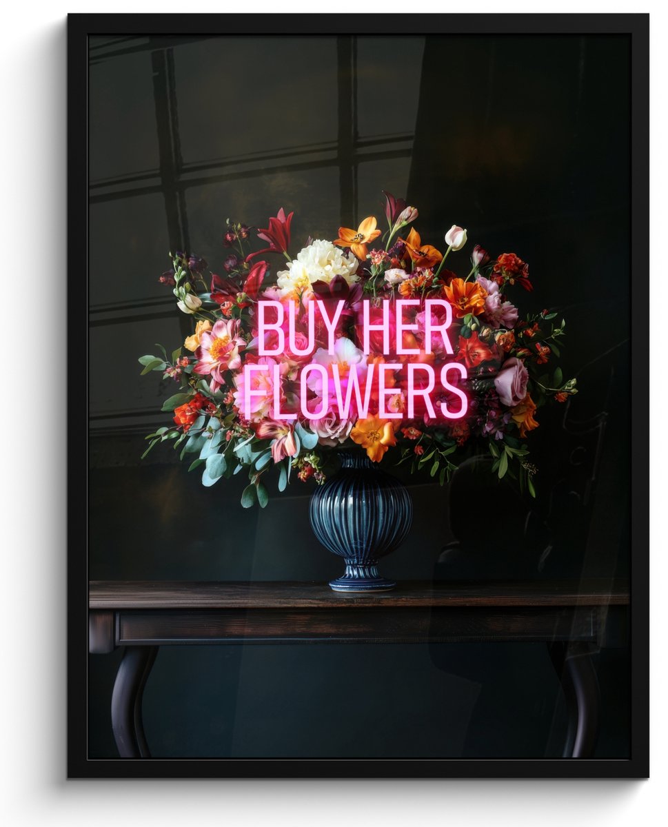 FrameYourWall Poster in lijst - Fotolijst 50x70 cm - Posters - Quote - Bloemen - Vaas - Neon - Posterlijst zwart - Decoratie - Wanddecoratie woonkamer - Muurdecoratie slaapkamer Multicolor