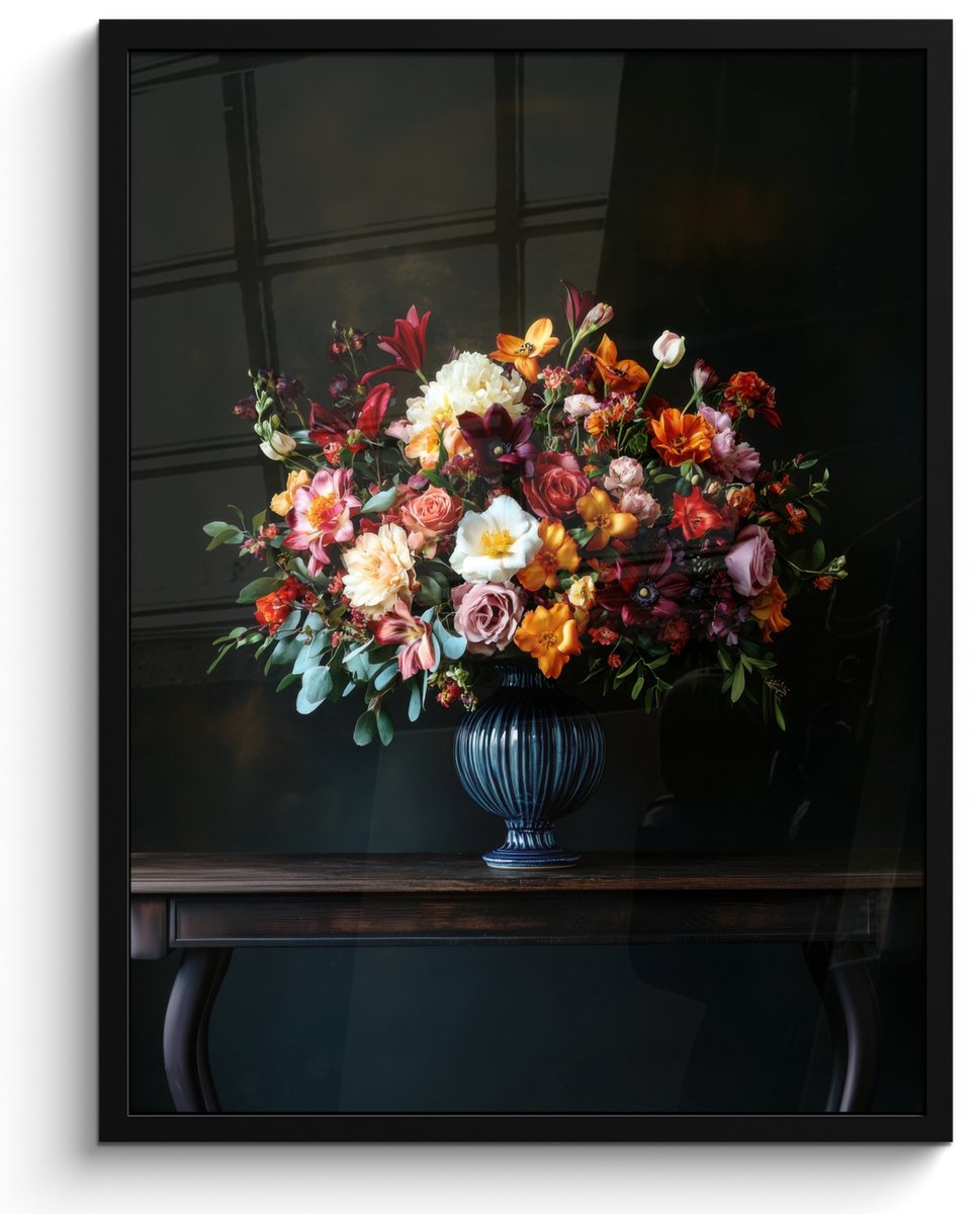FrameYourWall Poster in lijst - Fotolijst 50x70 cm - Posters - Groot - Bloemen - Vaas - Boeket - Posterlijst zwart - Decoratie - Wanddecoratie woonkamer - Muurdecoratie slaapkamer