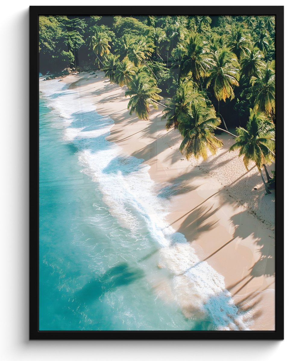 FrameYourWall Poster in lijst - Fotolijst 50x70 cm - Posters - Tropisch - Strand - Water - Palmbomen - Posterlijst zwart - Decoratie - Wanddecoratie woonkamer - Muurdecoratie slaapkamer Strand - Palmbomen - Tropisch