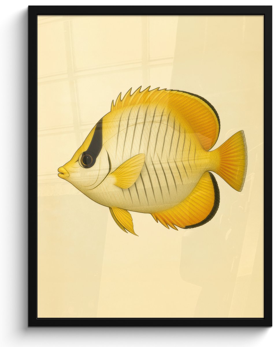 FrameYourWall Poster in lijst - Fotolijst 50x70 cm - Posters - Ovaal - Vis - Geel - Schubben - Posterlijst zwart - Decoratie - Wanddecoratie woonkamer - Muurdecoratie slaapkamer Vis - Ovaal