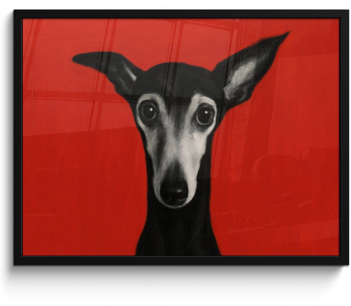 FrameYourWall Poster in lijst - Fotolijst 70x50 cm - Posters - Windhond - Minimalistisch - Rood - Posterlijst zwart - Decoratie - Wanddecoratie woonkamer - Muurdecoratie slaapkamer