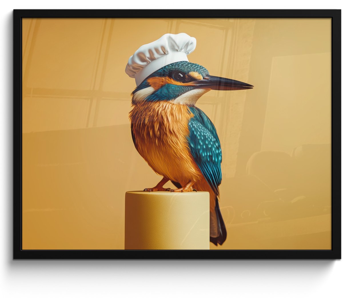 FrameYourWall Fotolijst inclusief poster - Posterlijst 70x50 cm - Posters - Ijsvogel - Pilaar - Koksmuts - Vogel - Foto in lijst - Keuken decoratie muur - Wanddecoratie accessoires - Muurdecoratie - Schilderijen Koksmuts - Ijsvogel