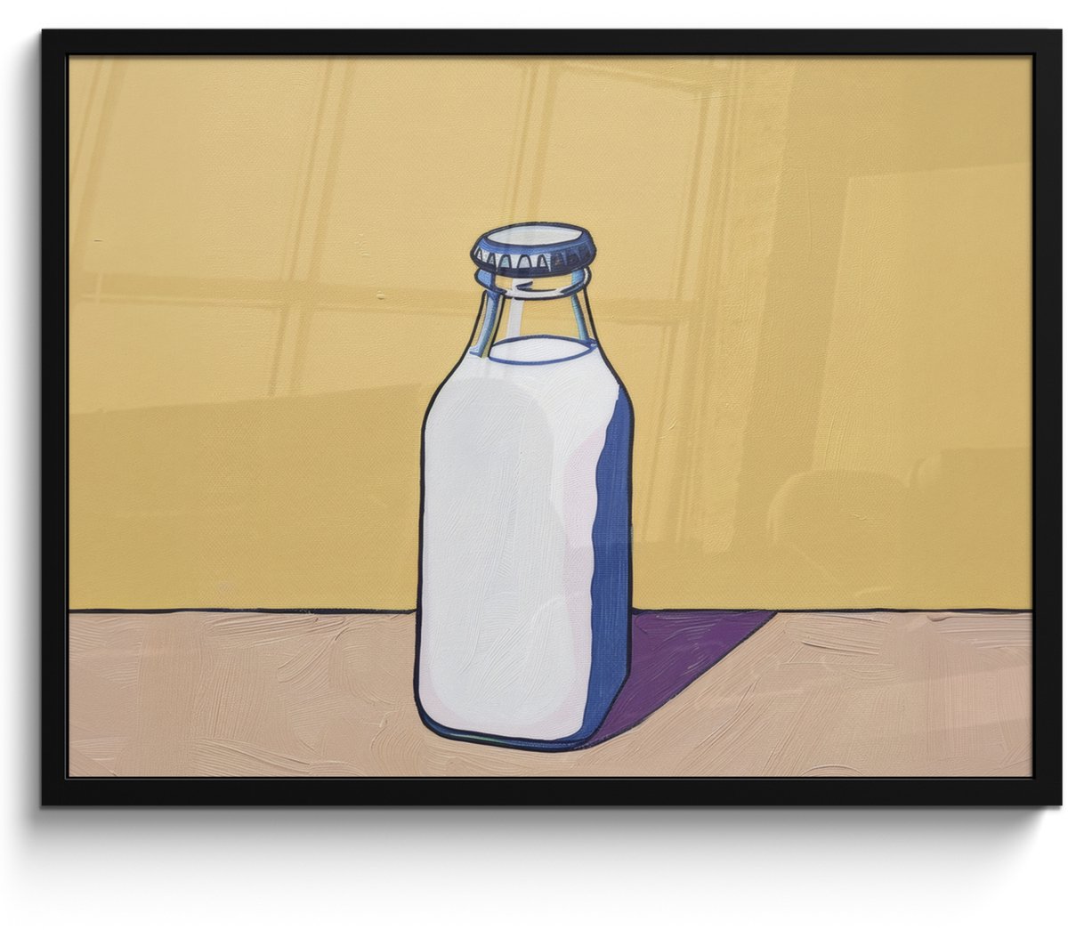 FrameYourWall Poster in lijst - Fotolijst 70x50 cm - Posters - Glazen - Fles - Illustratie - Melk - Posterlijst zwart - Decoratie - Wanddecoratie woonkamer - Muurdecoratie slaapkamer Melk - Fles