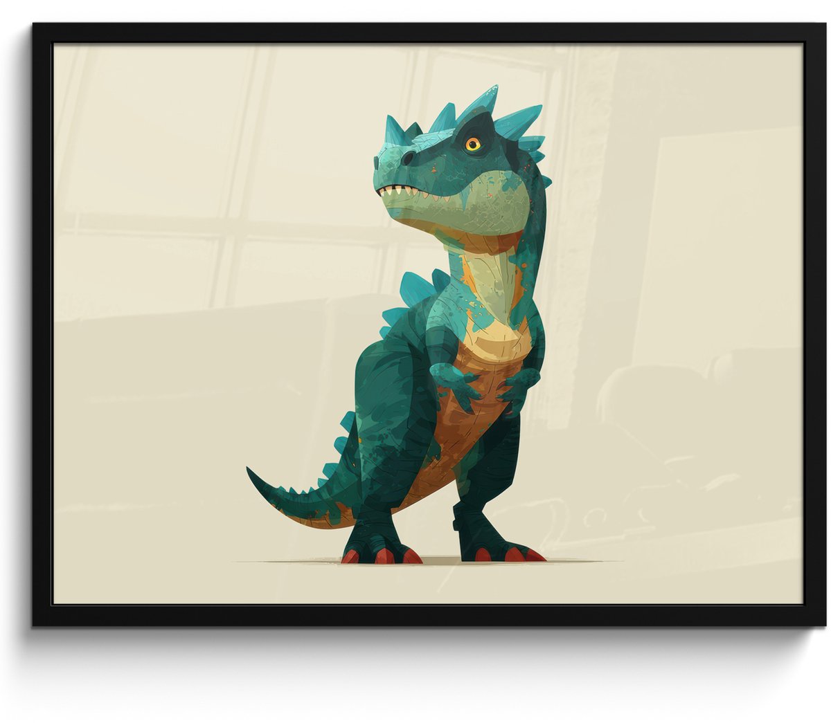 FrameYourWall Poster in lijst - Fotolijst 70x50 cm - Posters - Stekels - Dino - Blauw - Gespierd - Posterlijst zwart - Decoratie - Wanddecoratie woonkamer - Muurdecoratie slaapkamer