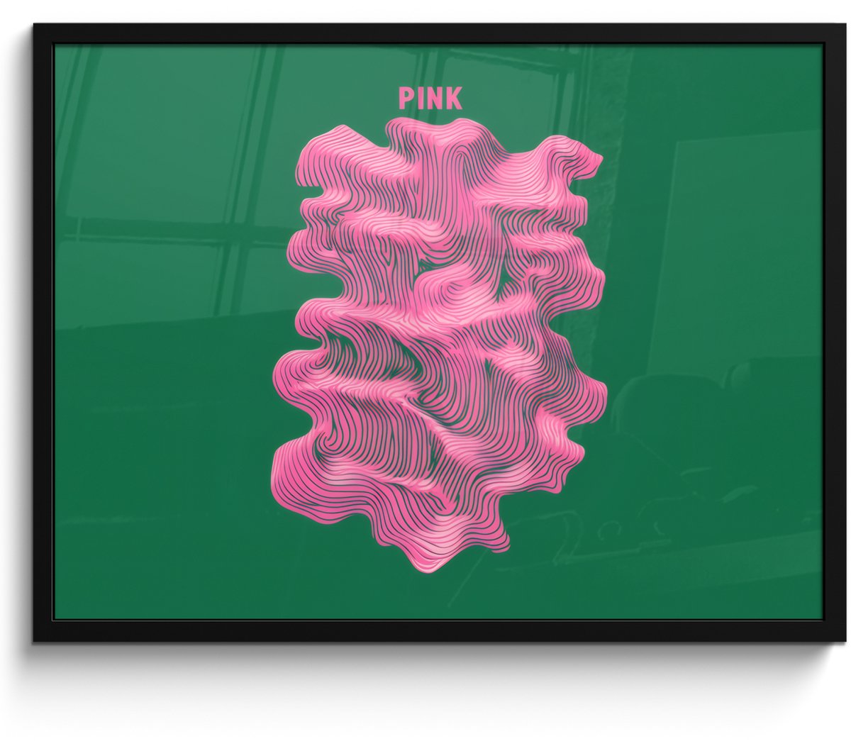 FrameYourWall Poster in lijst - Fotolijst 70x50 cm - Posters - Abstract - Pink - Lijnen - Groen - Posterlijst zwart - Decoratie - Wanddecoratie woonkamer - Muurdecoratie slaapkamer