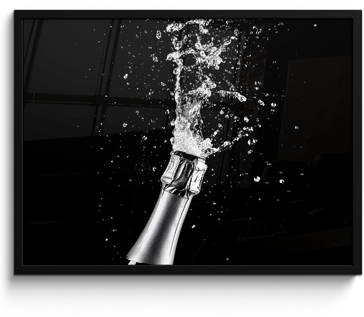 FrameYourWall Fotolijst inclusief poster - Posterlijst 70x50 cm - Posters - Champagne - Zwart - Spetters - Popping - Foto in lijst - Keuken decoratie muur - Wanddecoratie accessoires - Muurdecoratie - Schilderijen Proost - Champagne