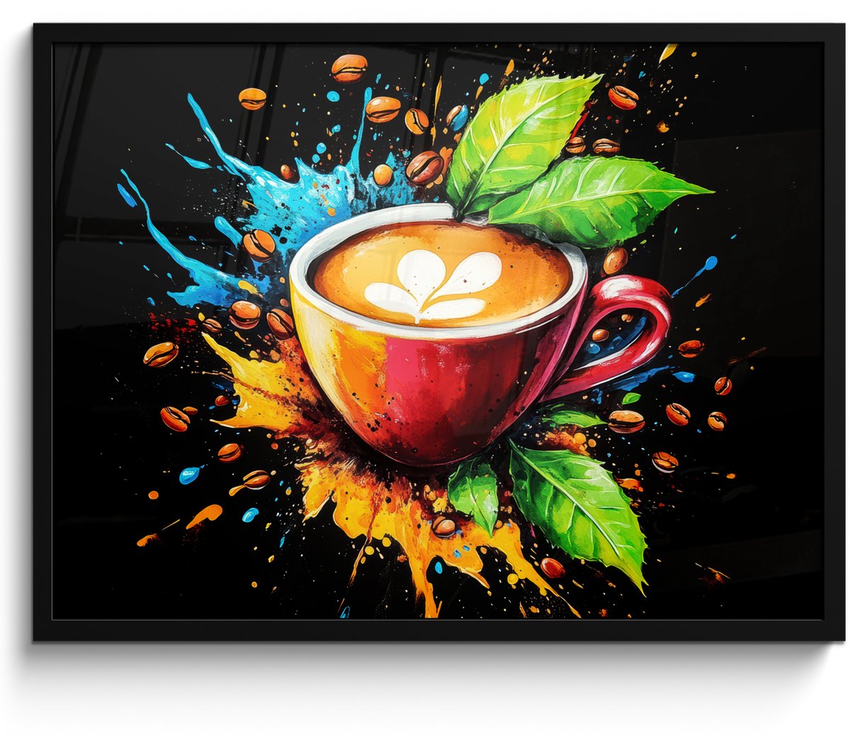 FrameYourWall Poster in lijst - Fotolijst 70x50 cm - Posters - Koffie - Graffiti - Drinken - Abstract - Posterlijst zwart - Decoratie - Wanddecoratie woonkamer - Muurdecoratie slaapkamer Graffiti - Koffie