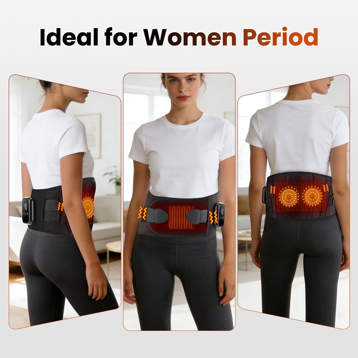 WK Draadloze Verwarmde Massage Tailleband – 2 Motoren – 3 Warmtestanden (48–58℃) – Infrarood Snelle Verwarming – 15 Min Timer – Buik- & Lendenondersteuning – Oplaadbaar via Type-C — cadeau in Verzorging - foto 3