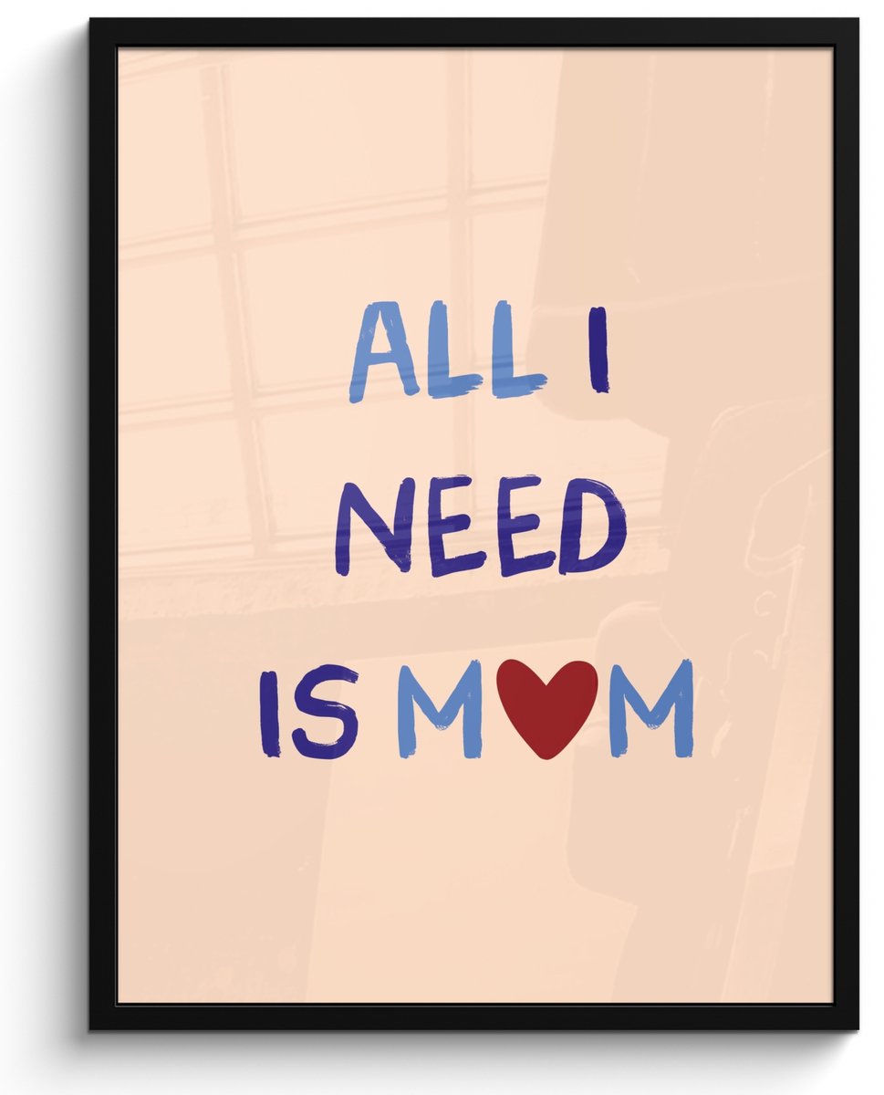 FrameYourWall Poster in lijst - Fotolijst 50x70 cm - Posters - Moeder - Tekst - Hartje - Rood - Posterlijst zwart - Decoratie - Wanddecoratie woonkamer - Muurdecoratie slaapkamer
