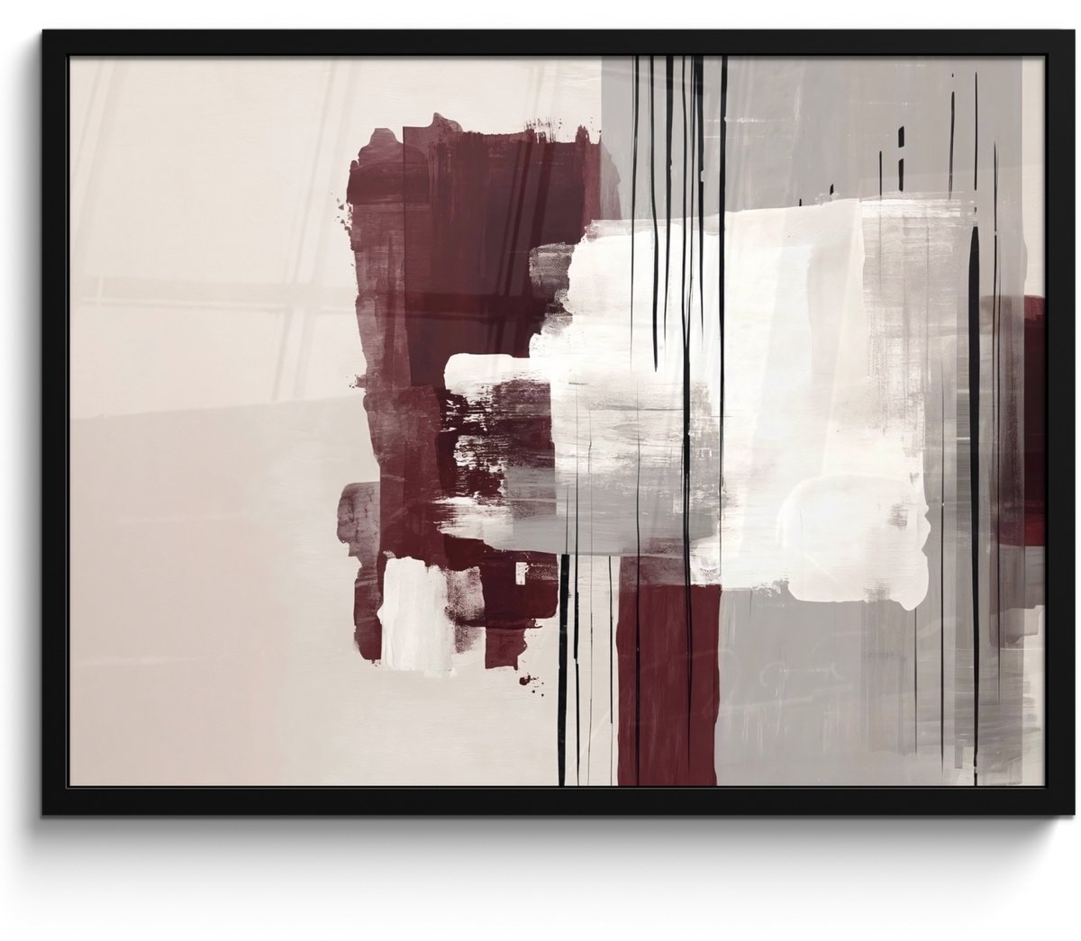FrameYourWall Poster in lijst - Fotolijst 70x50 cm - Posters - Penseelstreken - Abstract - Lijnen - Rood - Posterlijst zwart - Decoratie - Wanddecoratie woonkamer - Muurdecoratie slaapkamer