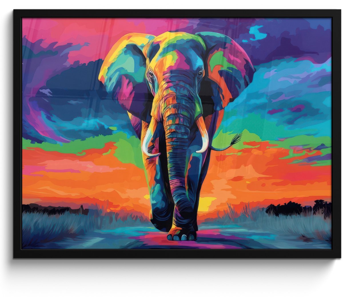 FrameYourWall Poster in lijst - Fotolijst 70x50 cm - Posters - Olifant - Kleurrijk - Lucht - Abstract - Posterlijst zwart - Decoratie - Wanddecoratie woonkamer - Muurdecoratie slaapkamer