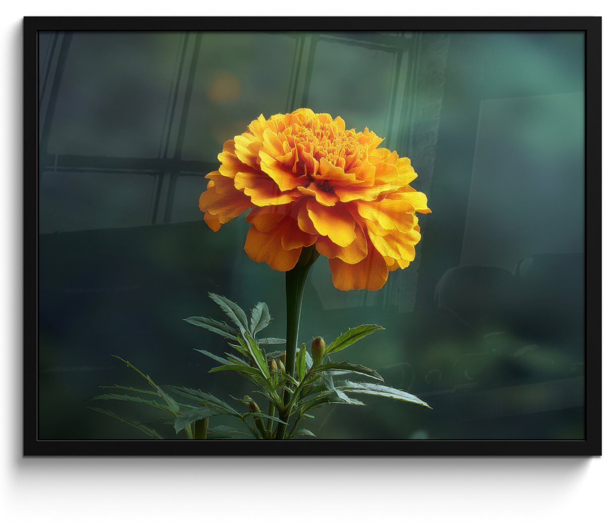 FrameYourWall Poster in lijst - Fotolijst 70x50 cm - Posters - Bloemblaadjes - Afrikaan - Oranje - Wazig - Posterlijst zwart - Decoratie - Wanddecoratie woonkamer - Muurdecoratie slaapkamer