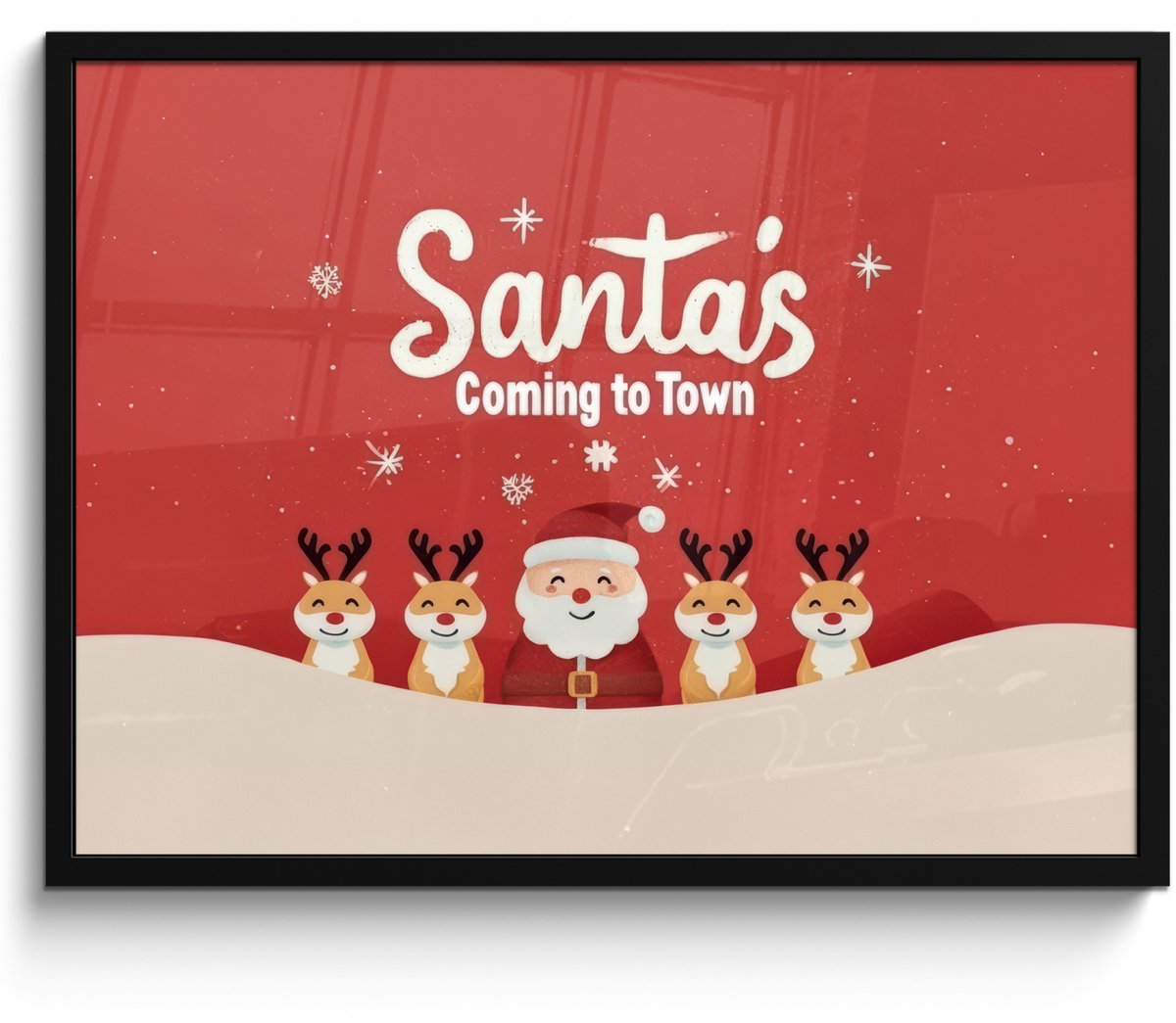 FrameYourWall Poster in lijst - Fotolijst 70x50 cm - Posters - Illustratie - Kerstman - Rendieren - Rood - Posterlijst zwart - Decoratie - Wanddecoratie woonkamer - Muurdecoratie slaapkamer - Kerstversiering - Kerstdecoratie voor binnen - Kerstmis