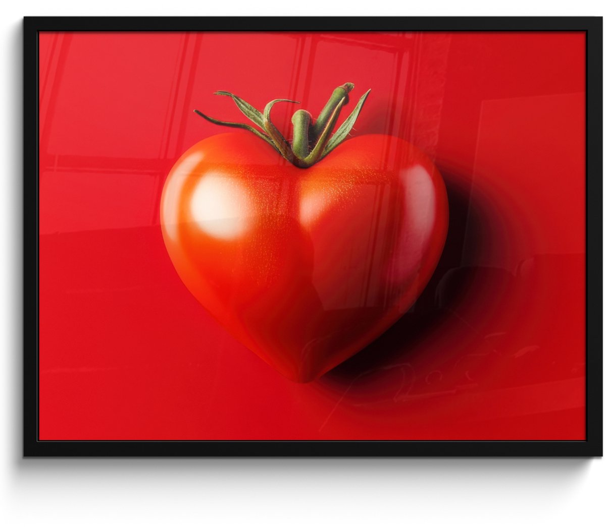 FrameYourWall Poster in lijst - Fotolijst 70x50 cm - Posters - Tomaat - Rood - Hart - Posterlijst zwart - Decoratie - Wanddecoratie woonkamer - Muurdecoratie slaapkamer Tomaat - Hart