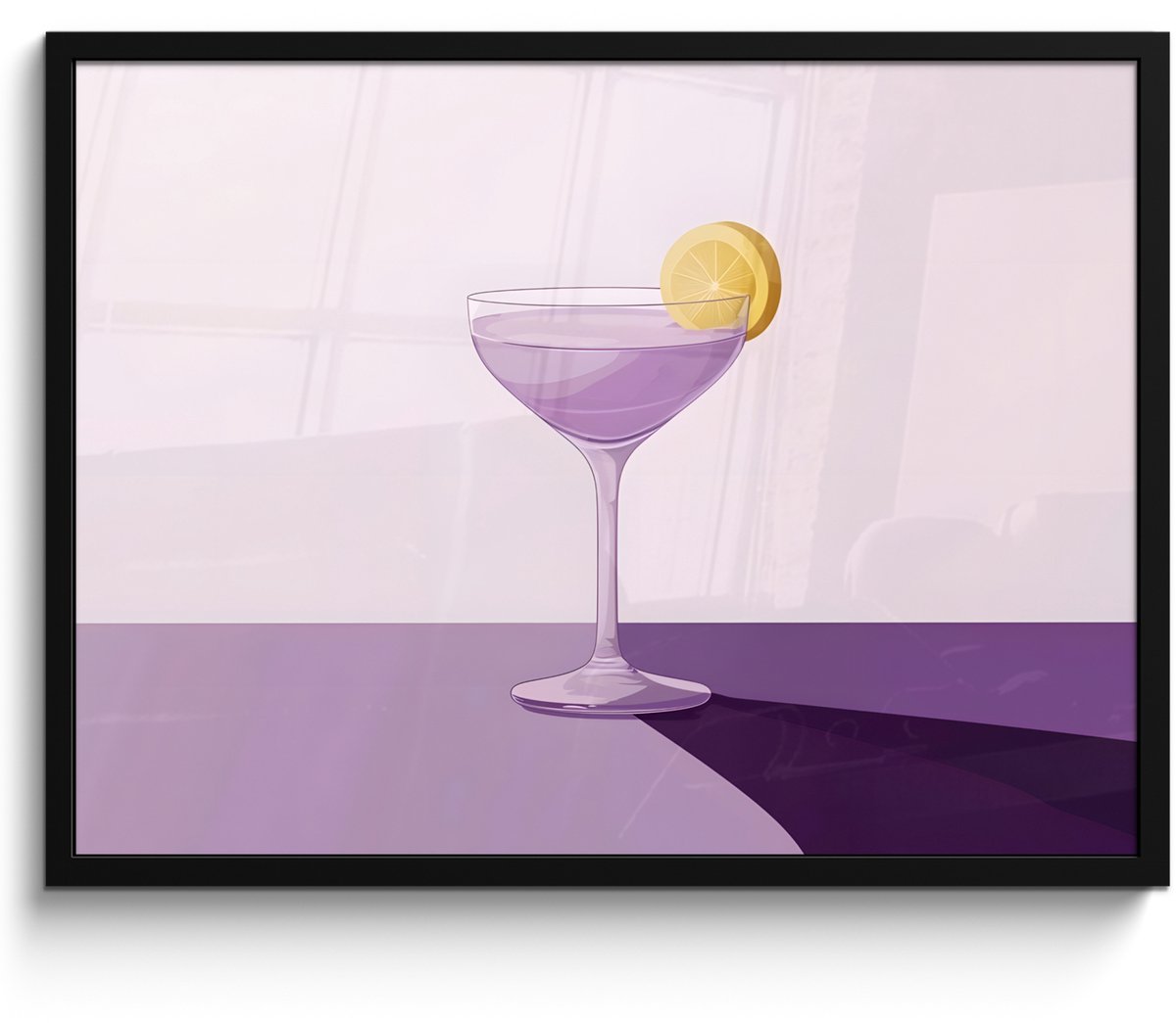 FrameYourWall Poster in lijst - Fotolijst 70x50 cm - Posters - Cocktail - Paars - Minimalistisch - Citroen - Posterlijst zwart - Decoratie - Wanddecoratie woonkamer - Muurdecoratie slaapkamer