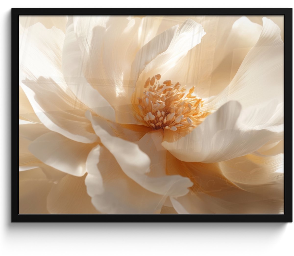 FrameYourWall Poster in lijst - Fotolijst 70x50 cm - Posters - Close up - Pioenroos - Wit - Posterlijst zwart - Decoratie - Wanddecoratie woonkamer - Muurdecoratie slaapkamer