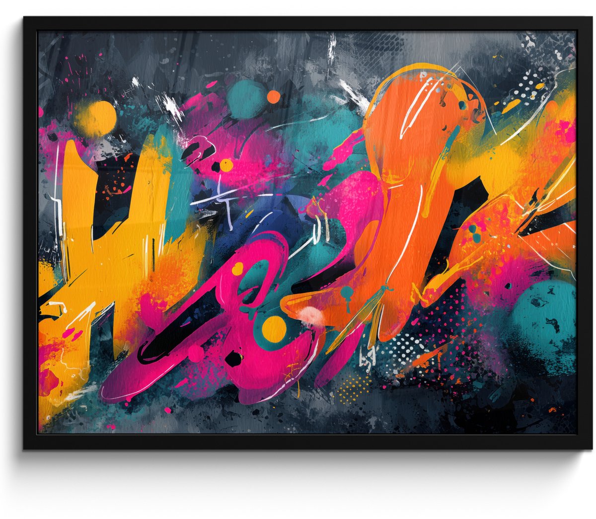 FrameYourWall Poster in lijst - Fotolijst 70x50 cm - Posters - Abstract - Graffiti - Kleurrijk - Verfspatten - Posterlijst zwart - Decoratie - Wanddecoratie woonkamer - Muurdecoratie slaapkamer