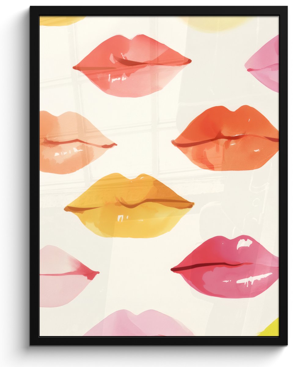 FrameYourWall Poster in lijst - Fotolijst 50x70 cm - Posters - Lippen - Kleurrijk - Glanzend - Posterlijst zwart - Decoratie - Wanddecoratie woonkamer - Muurdecoratie slaapkamer