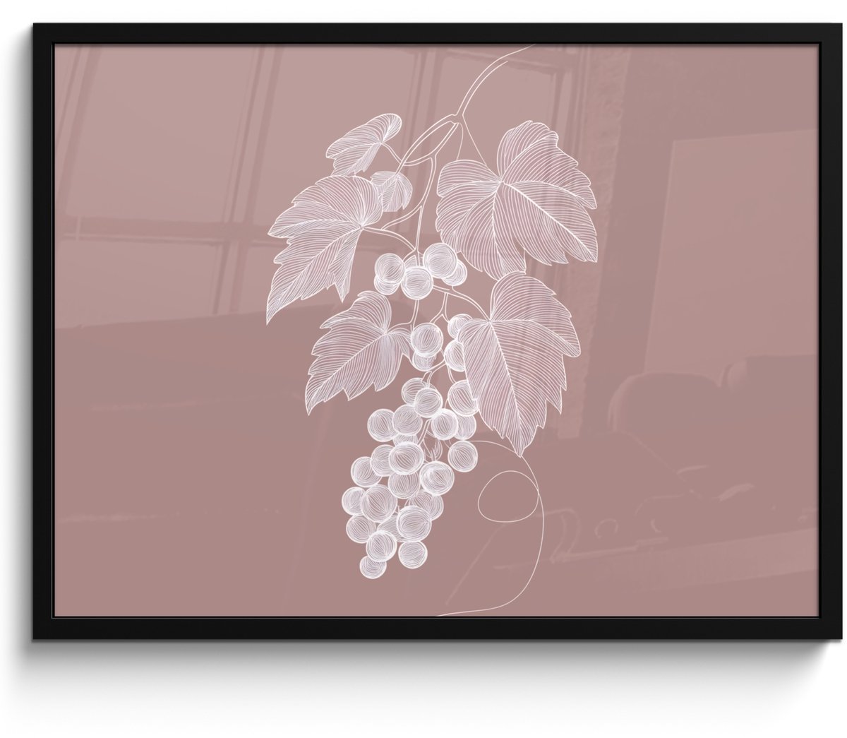 FrameYourWall Poster in lijst - Fotolijst 70x50 cm - Posters - Tros - Druiven - Illustratie - Bladeren - Posterlijst zwart - Decoratie - Wanddecoratie woonkamer - Muurdecoratie slaapkamer