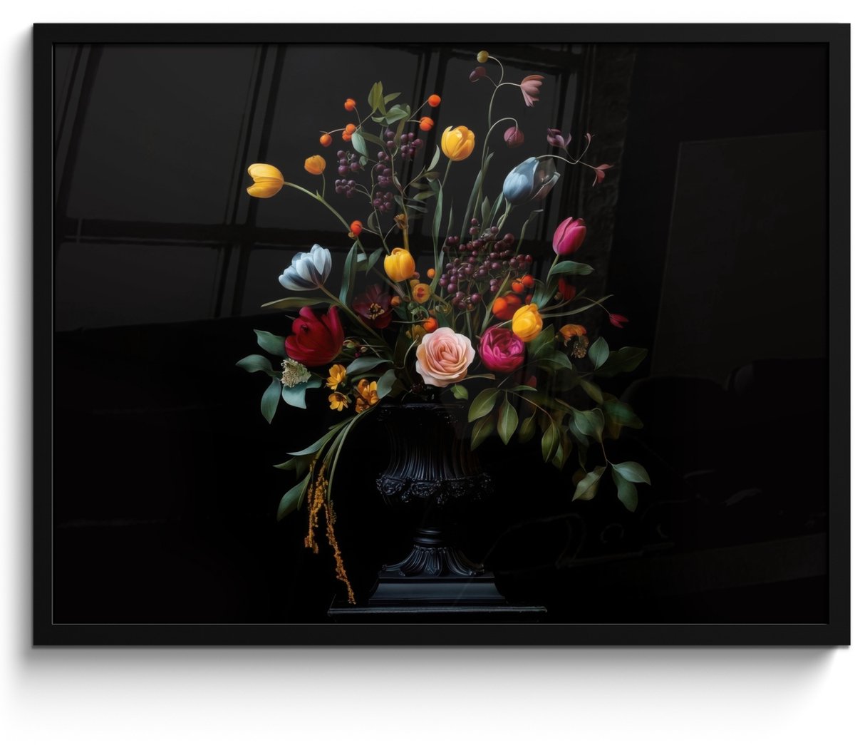 FrameYourWall Poster in lijst - Fotolijst 70x50 cm - Posters - Klassiek - Vaas - Boeket - Bloemen - Posterlijst zwart - Decoratie - Wanddecoratie woonkamer - Muurdecoratie slaapkamer Boeket - Bloemen 4