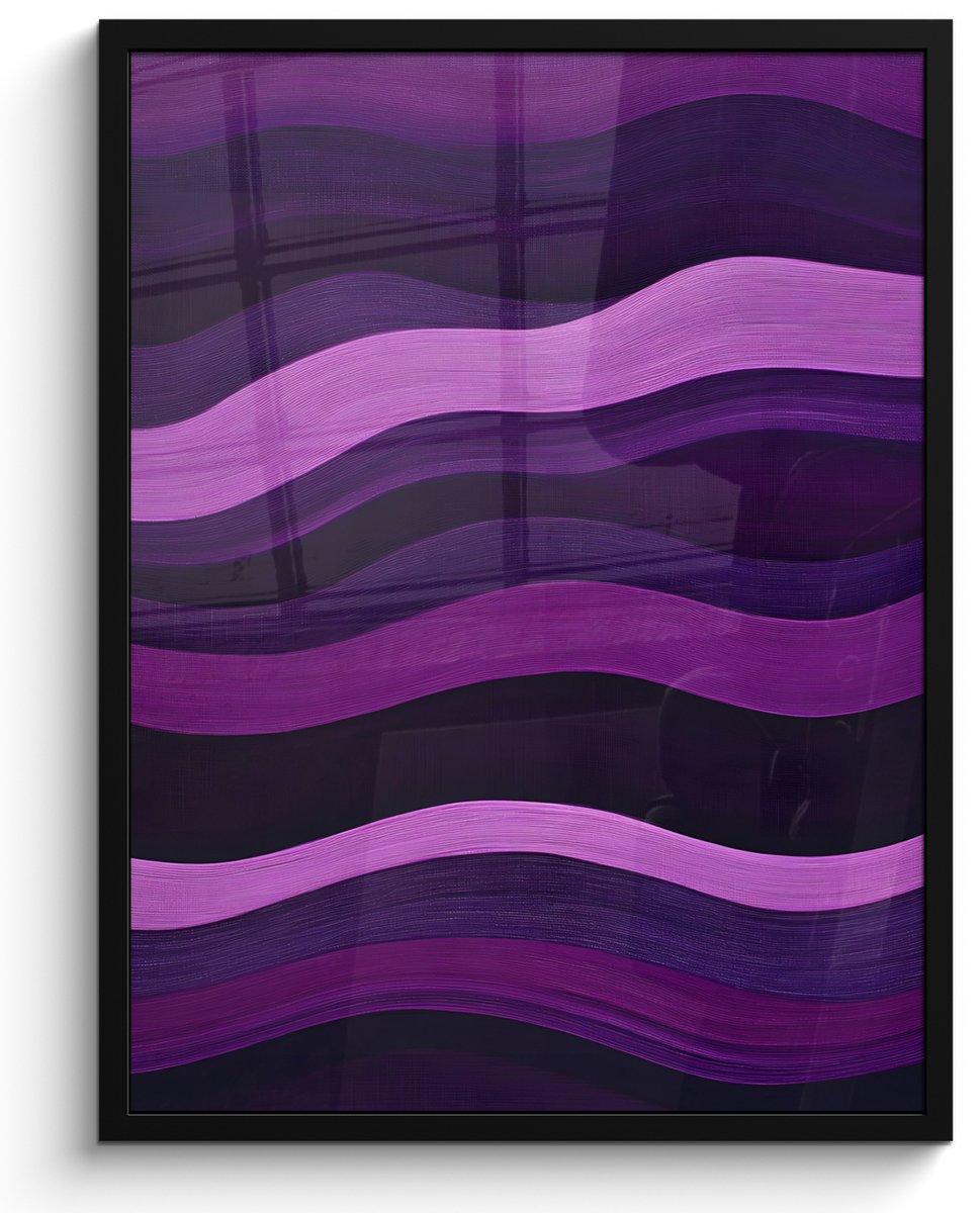 FrameYourWall Poster in lijst - Fotolijst 50x70 cm - Posters - Lijnen - Golven - Paars - Abstract - Posterlijst zwart - Decoratie - Wanddecoratie woonkamer - Muurdecoratie slaapkamer Golven - Abstract