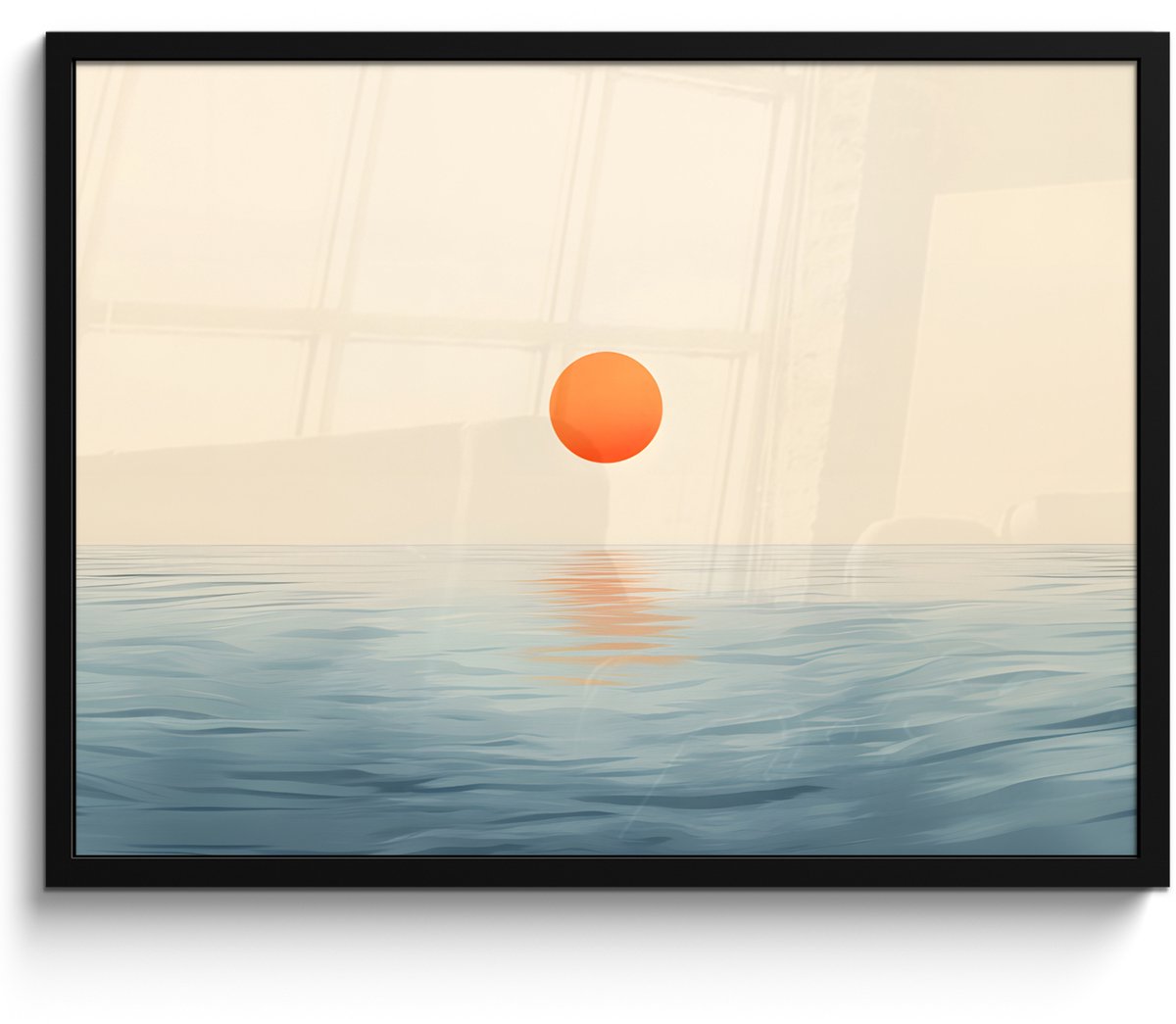 FrameYourWall Poster in lijst - Fotolijst 70x50 cm - Posters - Zon - Oranje - Zee - Posterlijst zwart - Decoratie - Wanddecoratie woonkamer - Muurdecoratie slaapkamer Zon - Zee