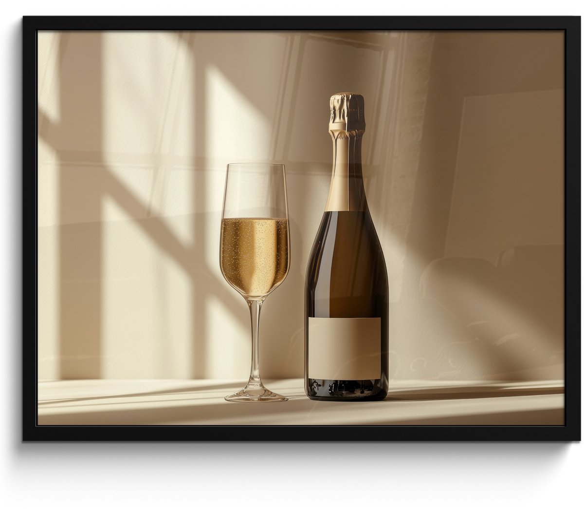 FrameYourWall Fotolijst inclusief poster - Posterlijst 70x50 cm - Posters - Champagne - Beige - Schaduw - Bubbels - Foto in lijst - Keuken decoratie muur - Wanddecoratie accessoires - Muurdecoratie - Schilderijen