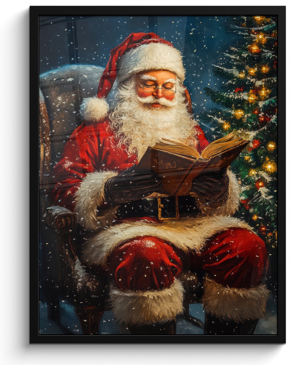 FrameYourWall Poster in lijst - Fotolijst 50x70 cm - Posters - Kerstman - Kerst - Winter - Kerstboom - Posterlijst zwart - Decoratie - Wanddecoratie woonkamer - Kerstdecoratie voor binnen - Kerstversiering - Kerstmis versiering in huis - Kerstaccessoires Kerstman - Kerstboom