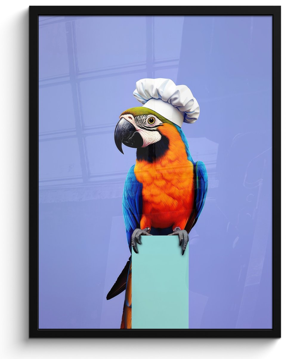 FrameYourWall Fotolijst inclusief poster - Posterlijst 50x70 cm - Posters - Papegaai - Koksmuts - Vogel - Leuk - Foto in lijst - Keuken decoratie muur - Wanddecoratie accessoires - Muurdecoratie - Schilderijen Koksmuts - Papegaai