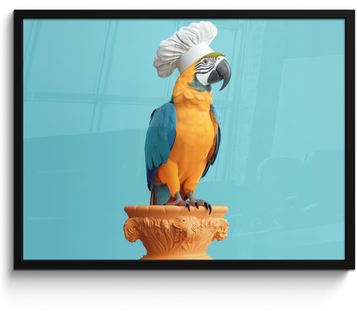 FrameYourWall Fotolijst inclusief poster - Posterlijst 70x50 cm - Posters - Papegaai - Koksmuts - Grappig - Vogel - Foto in lijst - Keuken decoratie muur - Wanddecoratie accessoires - Muurdecoratie - Schilderijen Koksmuts - Papegaai
