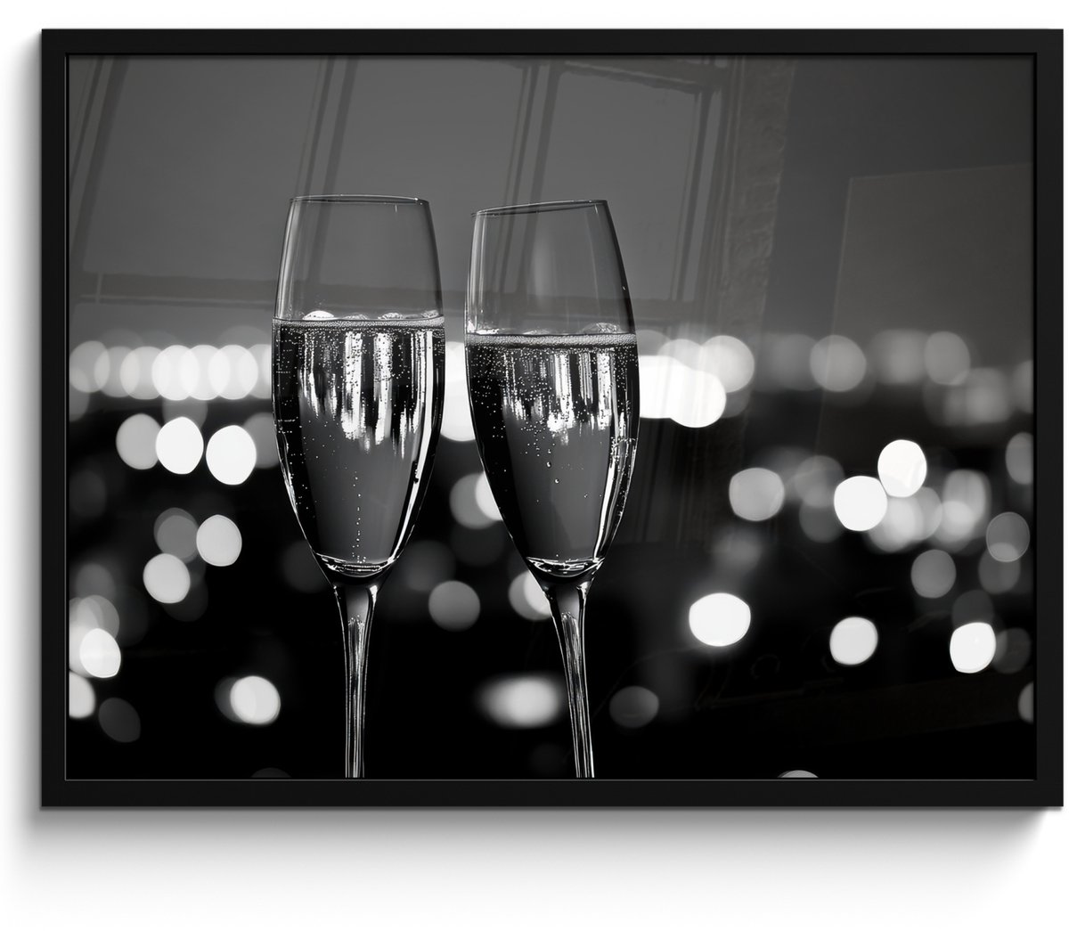 FrameYourWall Fotolijst inclusief poster - Posterlijst 70x50 cm - Posters - Bubbels - Proosten - Champagneglazen - Stadslichten - Foto in lijst - Keuken decoratie muur - Wanddecoratie accessoires - Muurdecoratie - Schilderijen