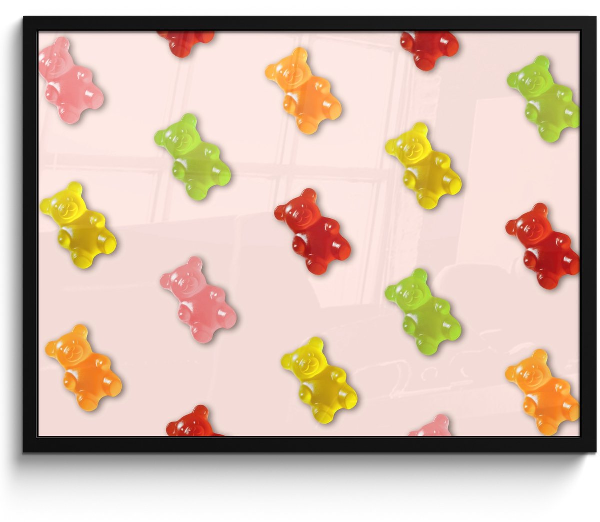 FrameYourWall Poster in lijst - Fotolijst 70x50 cm - Posters - Kleur - Snoep - Roze - Posterlijst zwart - Decoratie - Wanddecoratie woonkamer - Muurdecoratie slaapkamer Gummy - Snoep