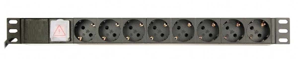 19' stekkerdoos met schakelaar (PDU), 8-voudig Schucko, 1U, 16A