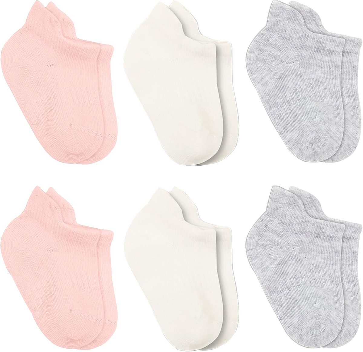 6 Paar Katoenen Babysokken met Antislipzolen voor Pasgeboren en Peuters (0-3 Jaar) - Naadloos Comfort