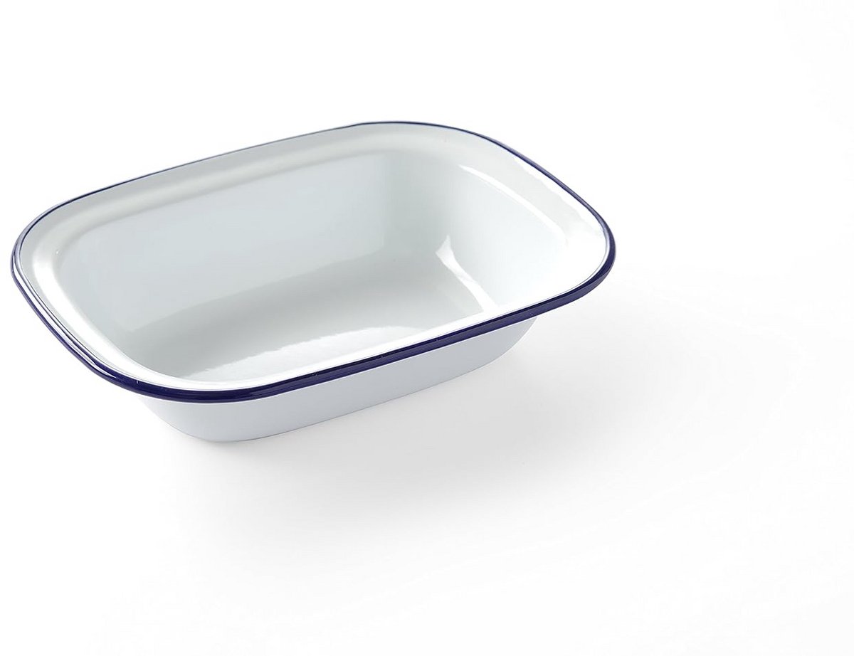 Ronde Rechthoekige Serveerschaal 21.5x16 cm - Wit met Blauwe Rand