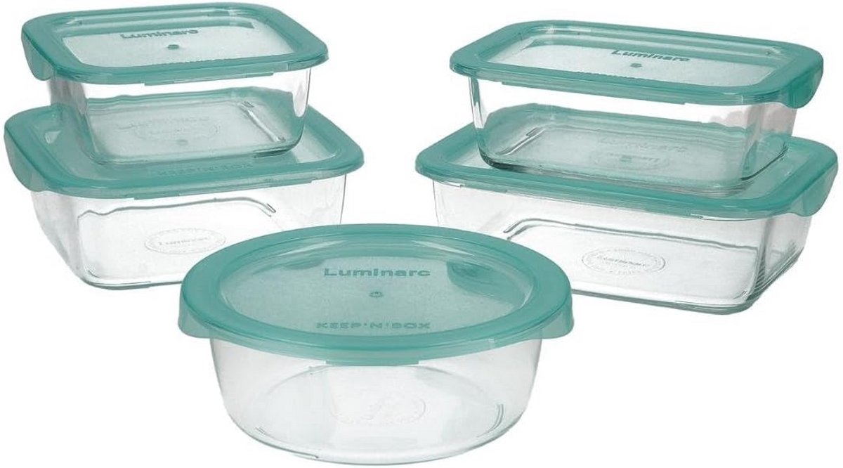 Set van 5 stapelbare bewaardoosjes met deksel, 76-122 cl, luchtdicht, voor droge producten, geschikt voor magnetron en vaatwasmachine