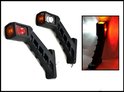 Twee zwarte contourverlichtingen met rode en witte LED's, met een extra afbeelding van de verlichting in gebruik.