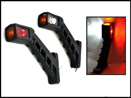 Twee zwarte contourverlichtingen met rode en witte LED's, met een extra afbeelding van de verlichting in gebruik.