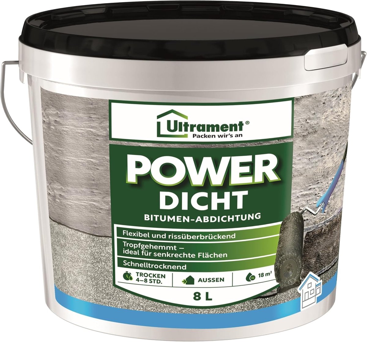 Ultrament Power Dicht 8 l | Hoogwaardige universele bitumenkit, sneldrogend en elastisch