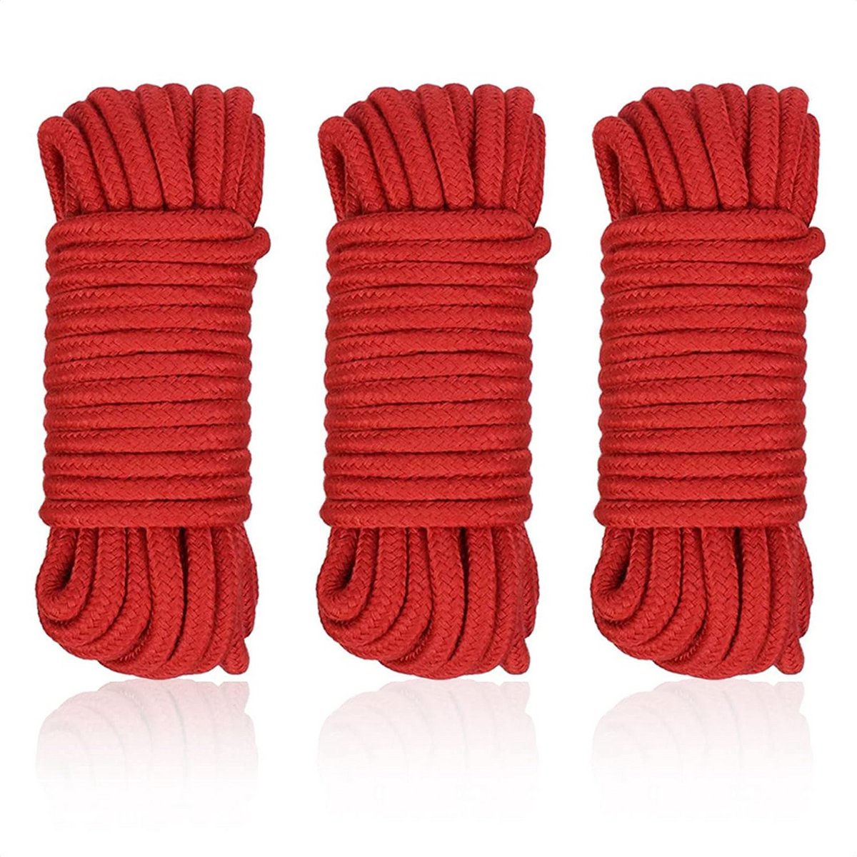 Zacht Katoenen Touw Set van 3 - 15 Meter Rood Touw en Opbergtas
