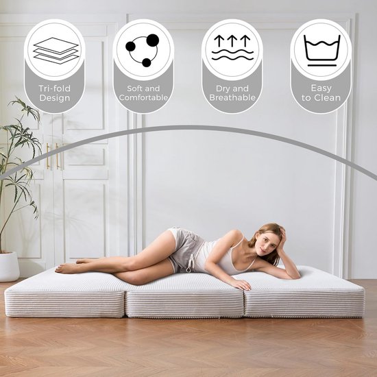 Opvouwbaar Gastenmatras 10 cm Dik - 3-Delig Comfortabel Slaapmatras van LifeGoods — afbeelding 3