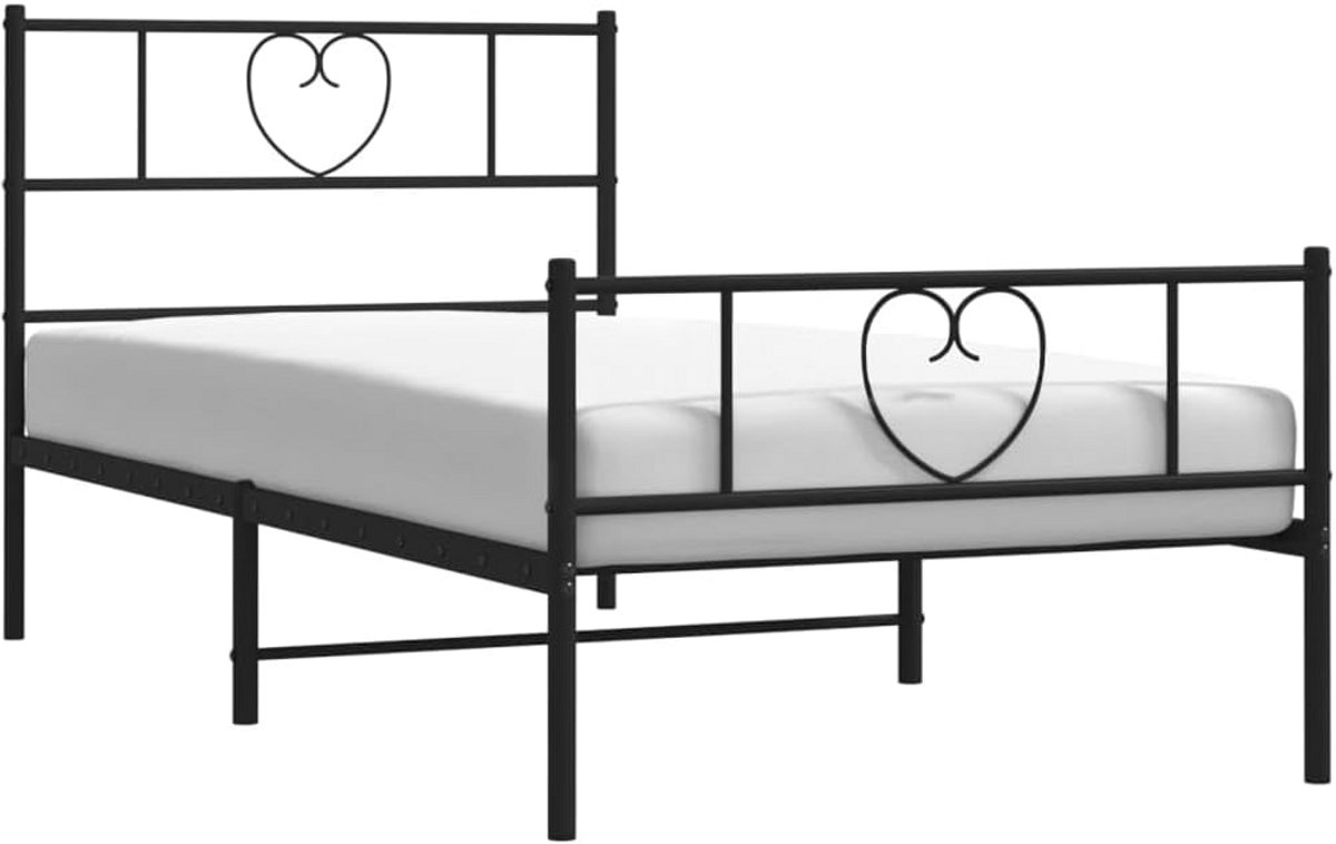 Eenpersoonsbed 90x190 cm met Hoofd- en Voeteneinde Stevig Metalen Lattenbodem Zwart