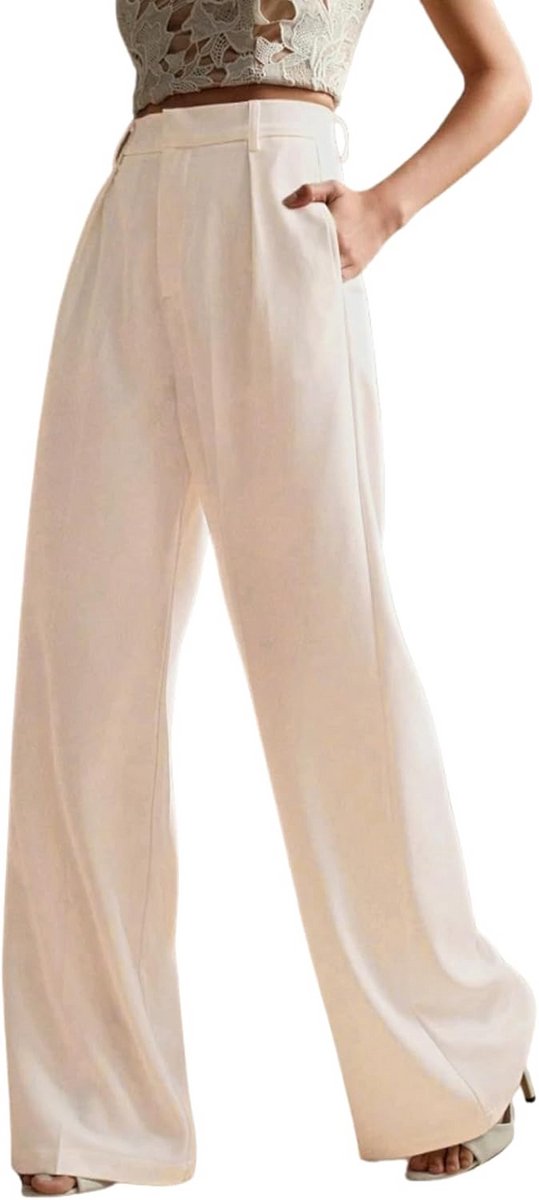Elegante Dames Broek Hoge Taille Wijd Uitlopende Stijlvolle Kantoor Broek